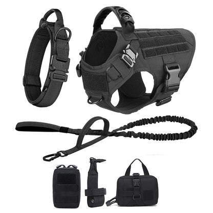 Large Dog Harness and Leash Set with Collar - M / Black 6 Pieces