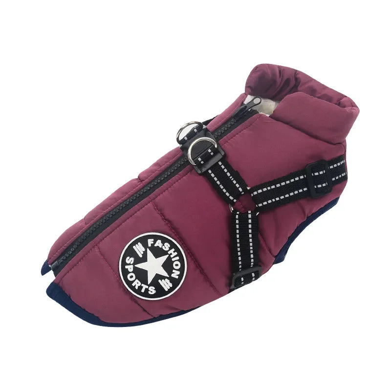 Waterproof Winter Dog Jacket with Built-in Harness - Purple / 5XL