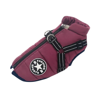 Waterproof Winter Dog Jacket with Built-in Harness - Purple / 5XL