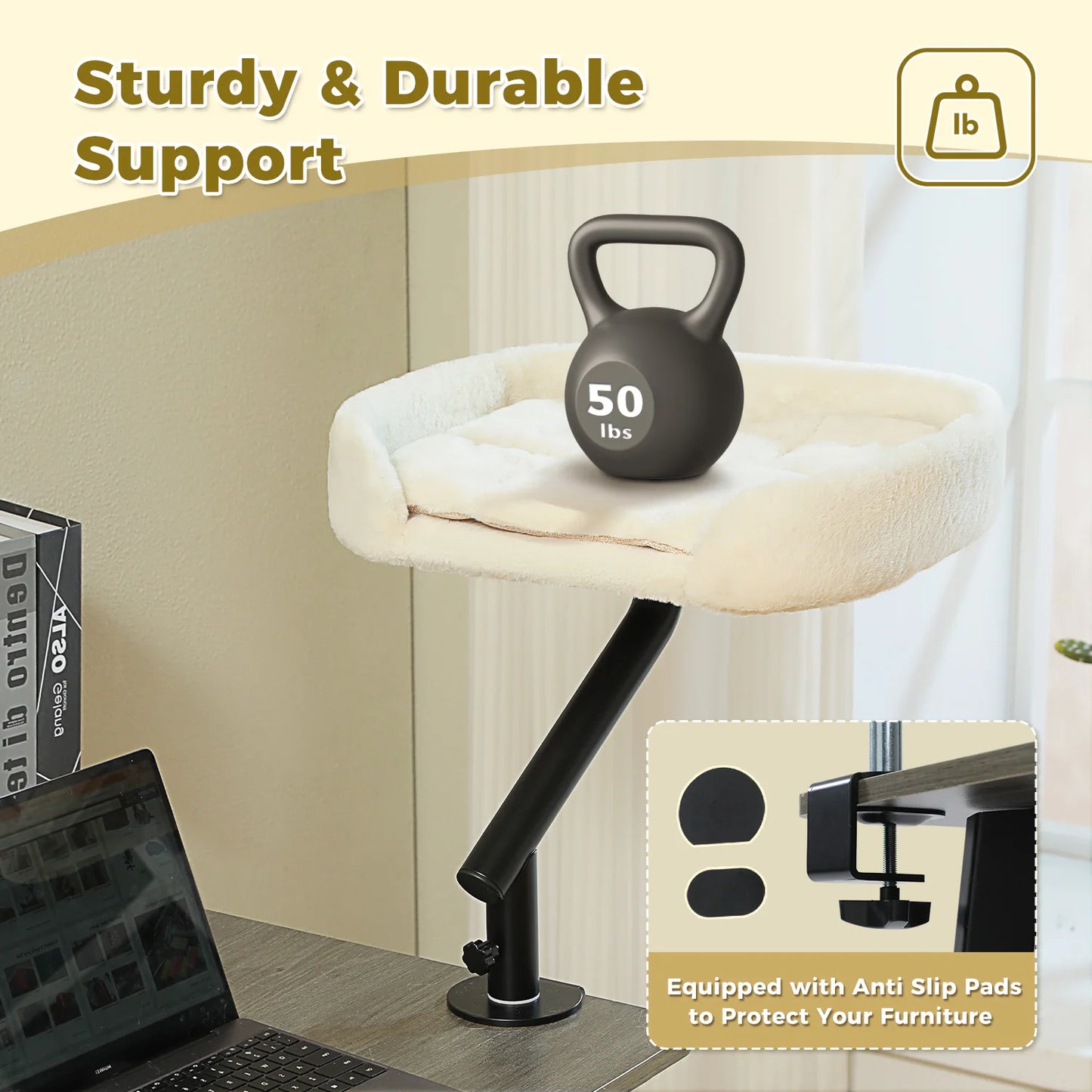 360 Degree Rotatable Cat Desk Bed with Adjustable Stand - alternate angle