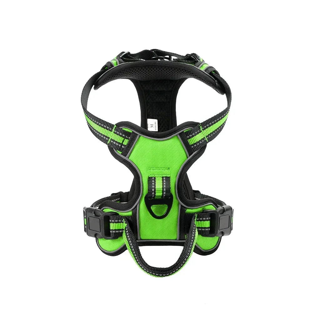Adjustable No-Pull Reflective Dog Harness - XL / green