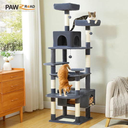 Large Cat Tree Tower with Hammock and Padded Perches - side view