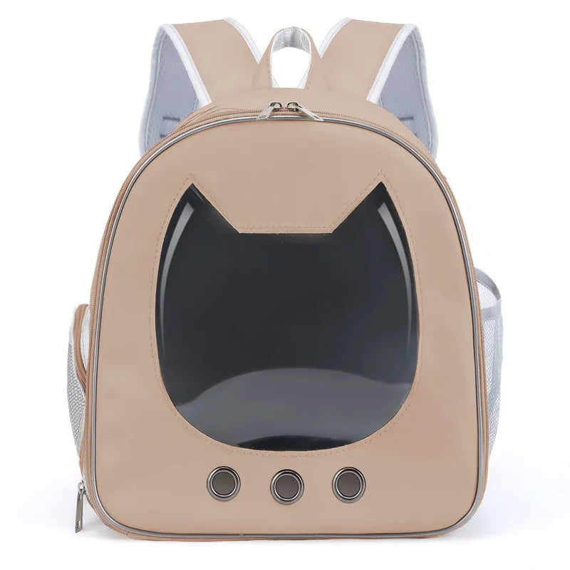Foldable Transparent Pet Backpack for Cats and Small Dogs - Coffee