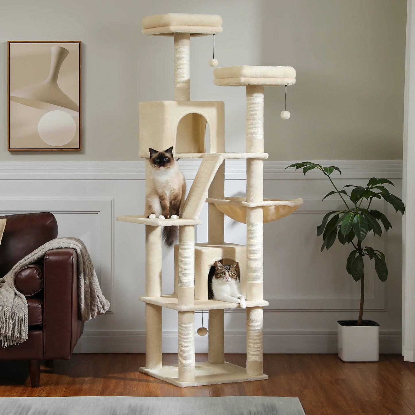 Large Multi-Level Plush Cat Tree with Condos - in use