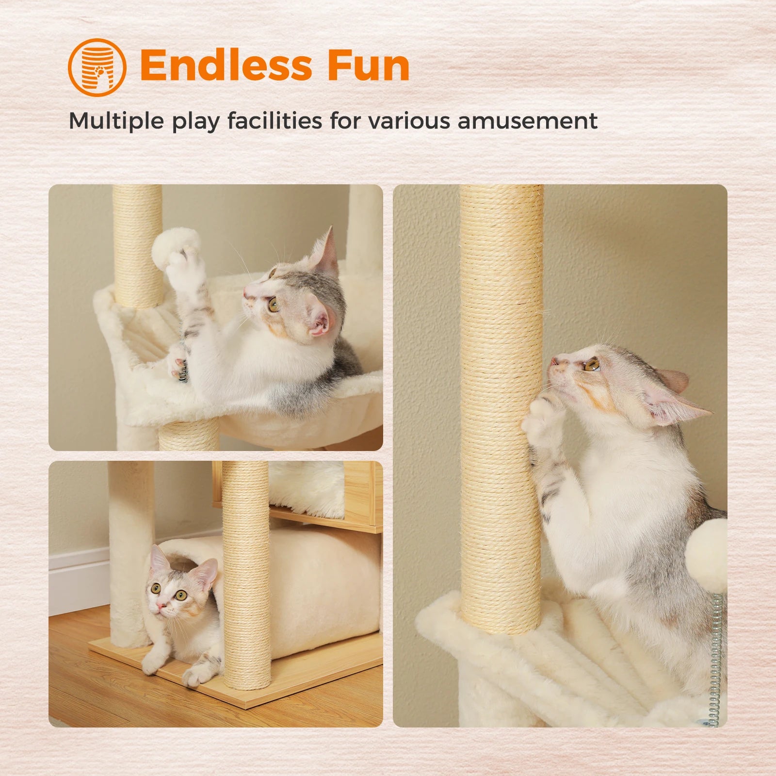 Height Adjustable Floor-to-Ceiling Cat Tree with Hammock - side view