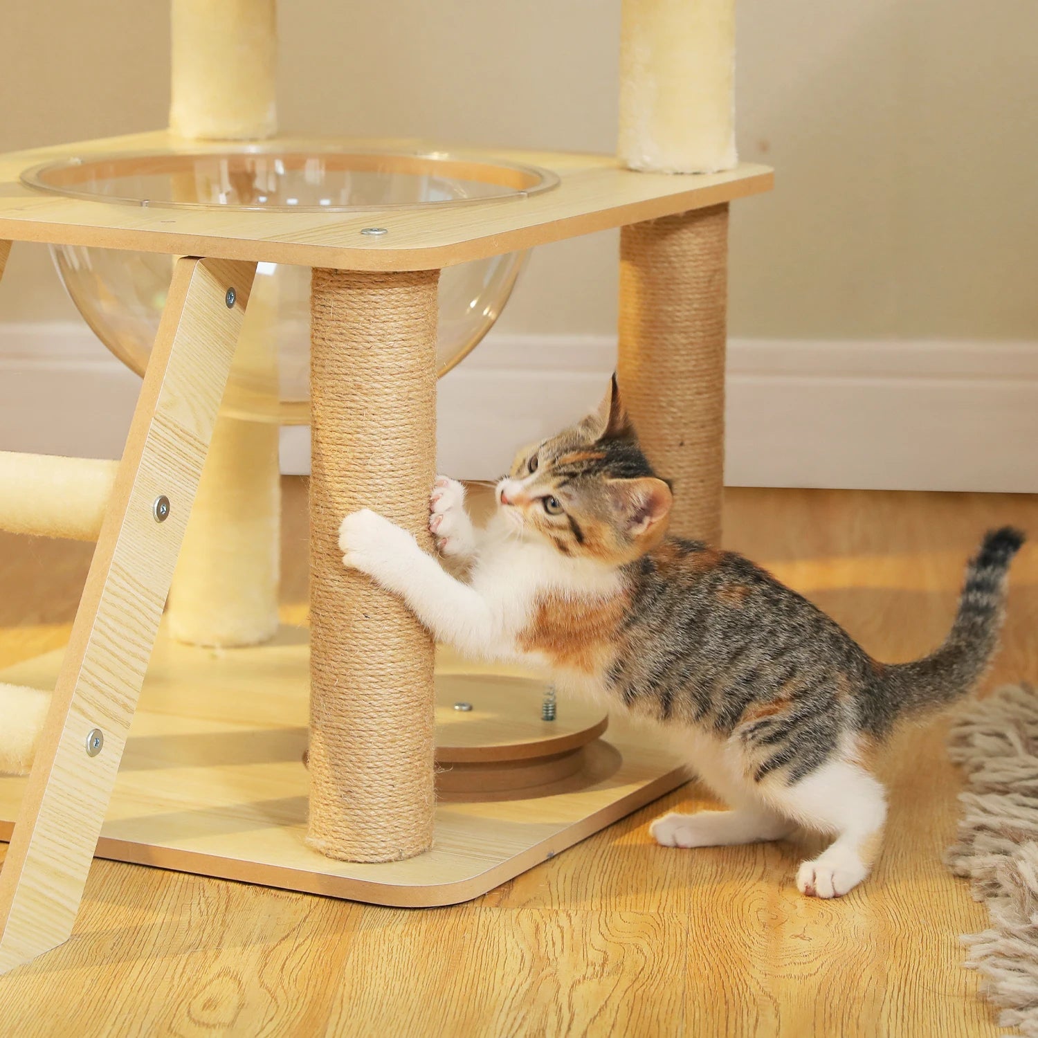 Multi-Level Wood Cat Tree with Hammock and Toys - view 20
