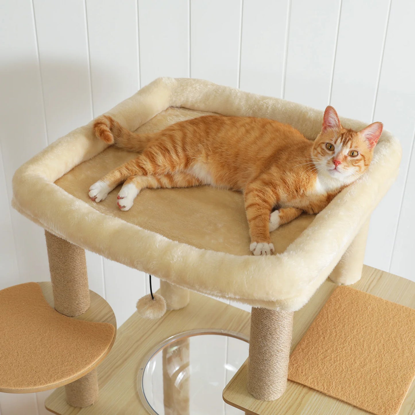 Multi-Level Wood Cat Tree with Hammock and Toys - feature view