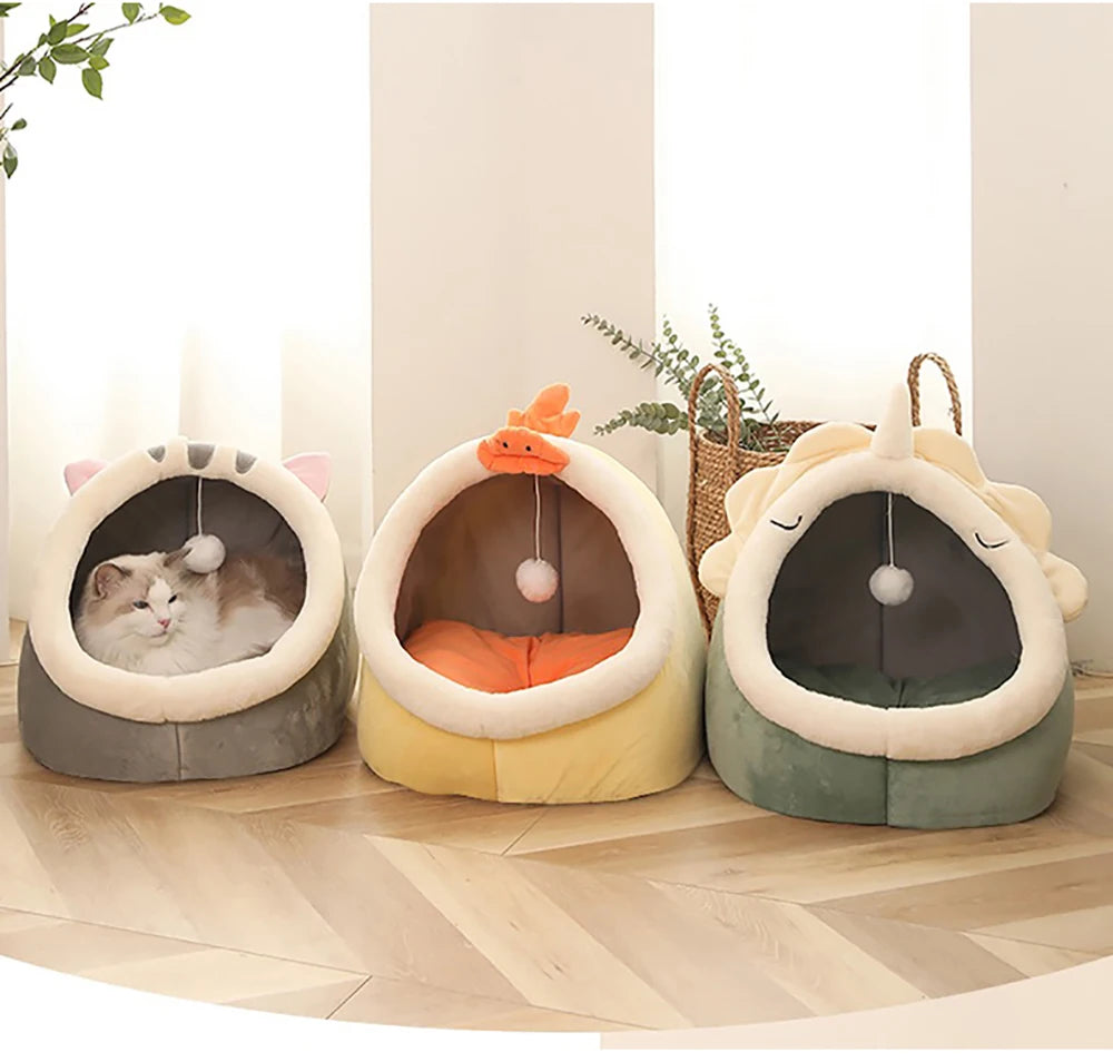Foldable Cartoon Cat Cave Bed (Washable) - from above