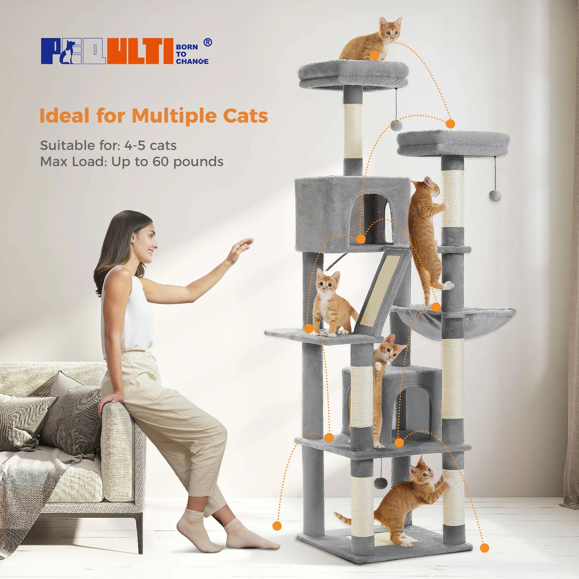 Large Multi-Level Plush Cat Tree with Condos - view 17