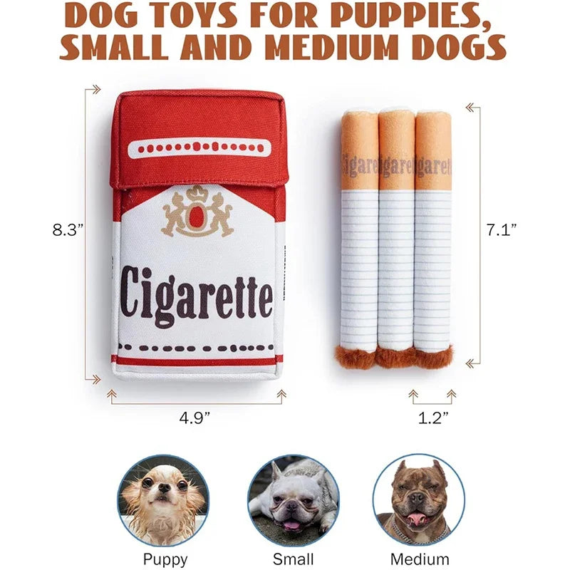 Cigarette Box Plush Squeaky Dog Toy (Funny Gift) - size reference