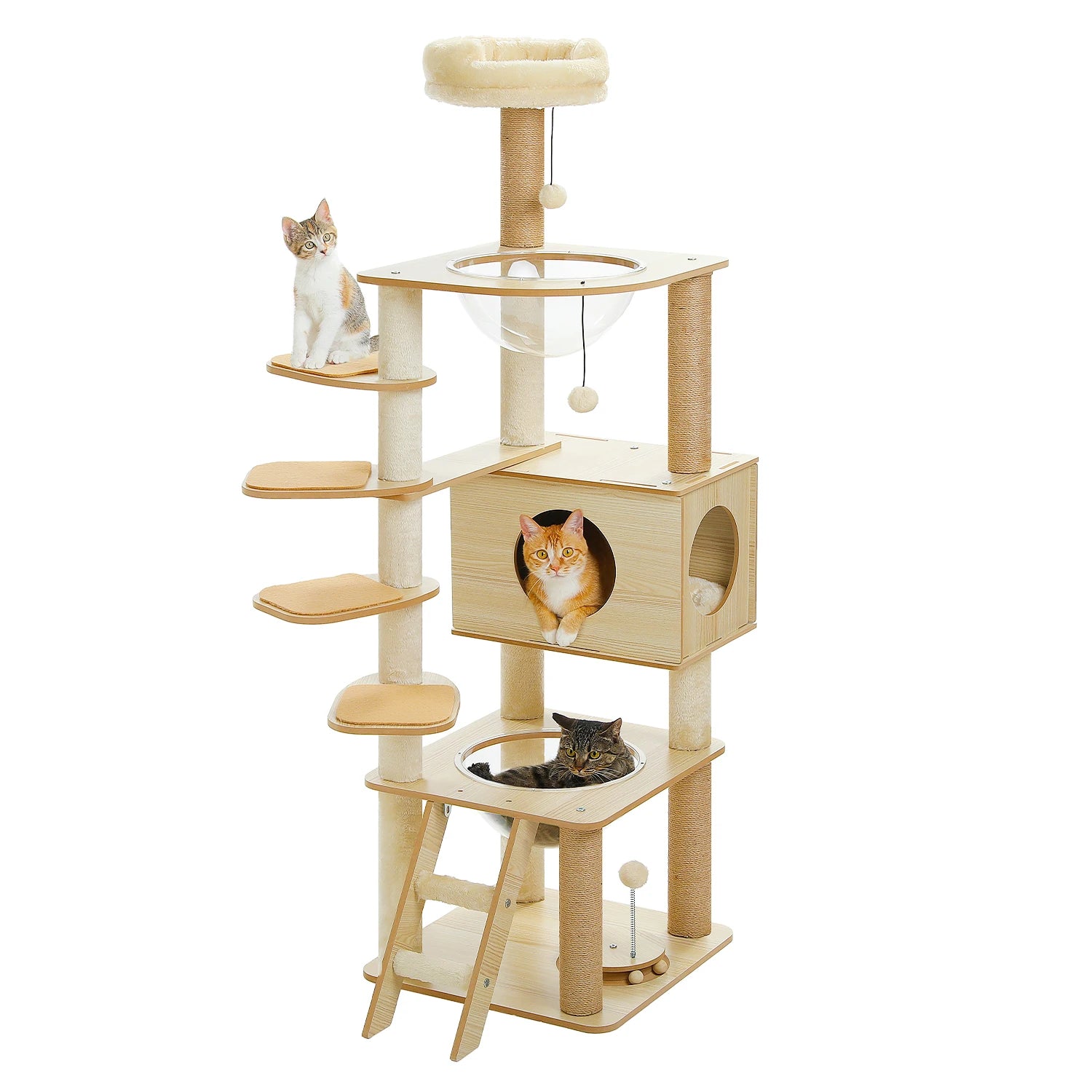 Multi-Level Wood Cat Tree with Hammock and Toys - view 21