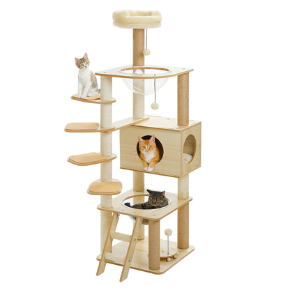 Multi-Level Wood Cat Tree with Hammock and Toys - view 21