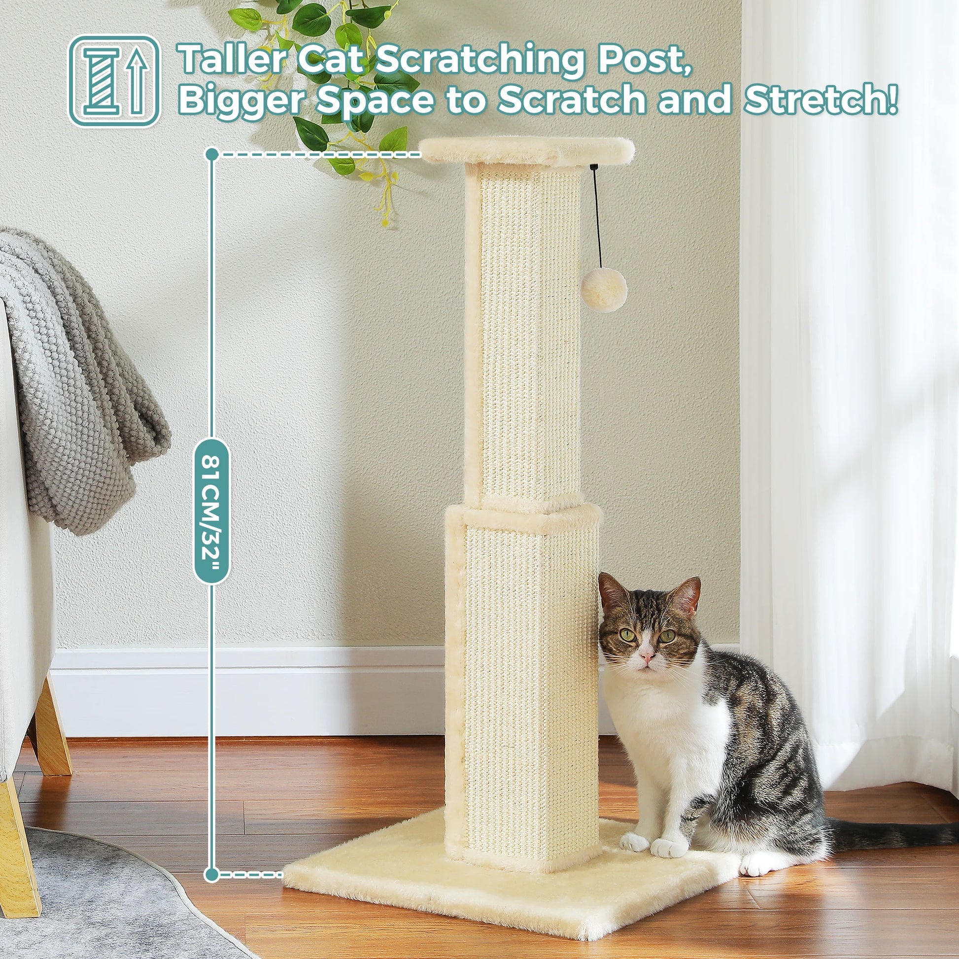 Large Sisal Cat Scratching Post with Dangling Ball - view 19
