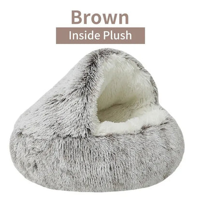 Soft Plush 2-in-1 Pet Cave Bed for Cats and Small Dogs - 50x50cm / Brown-Inside Plush