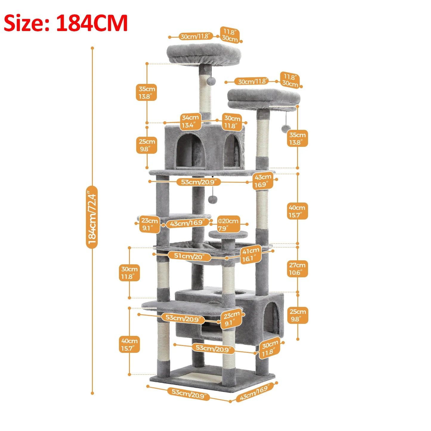 Large Cat Tree Tower with Hammock and Padded Perches - alternate angle