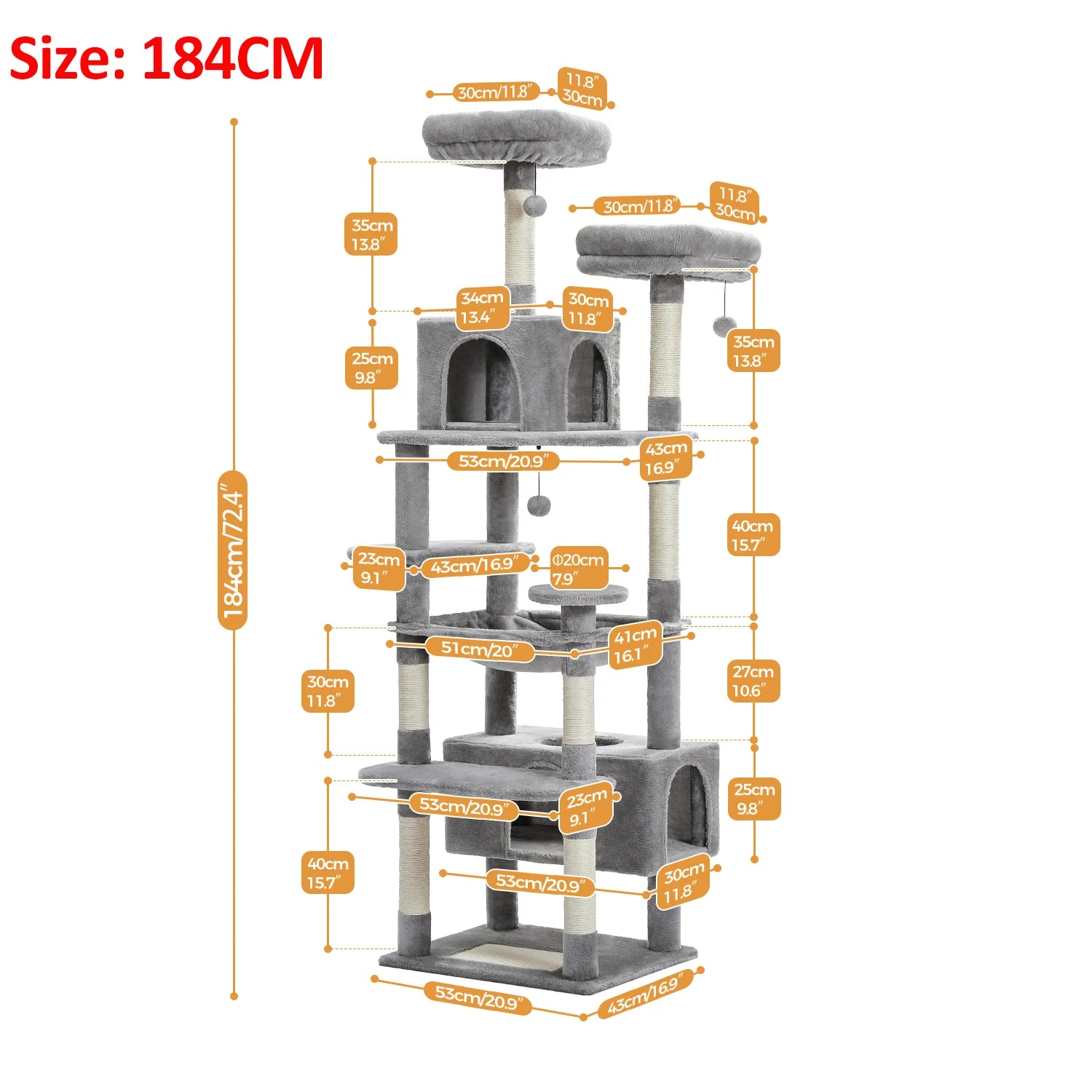 Large Cat Tree Tower with Hammock and Padded Perches - alternate angle