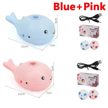 Interactive Whale Jet Ball Cat Toy with USB Fan - Blue and Pink
