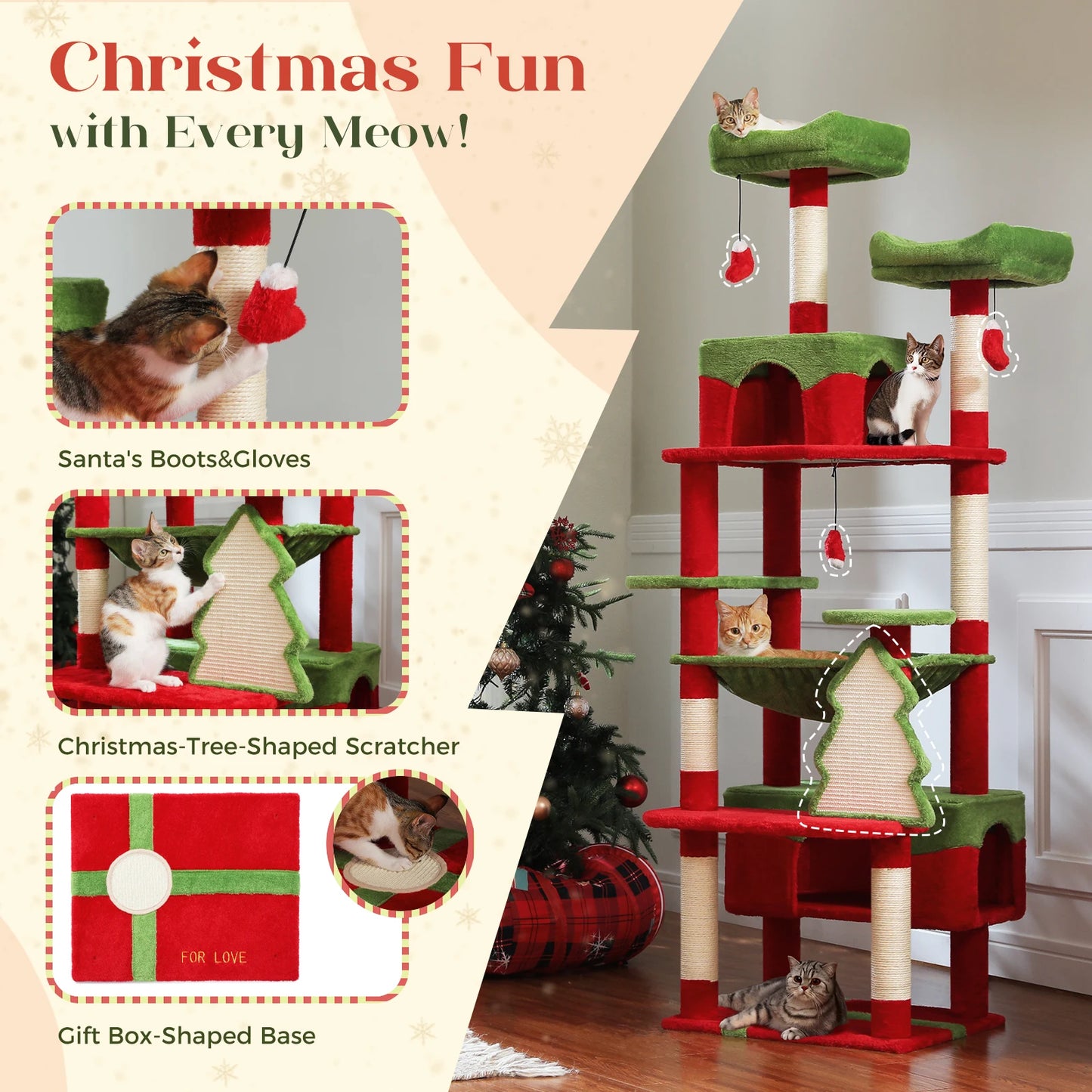 Large Cat Tree Tower with Hammock and Padded Perches - view 21