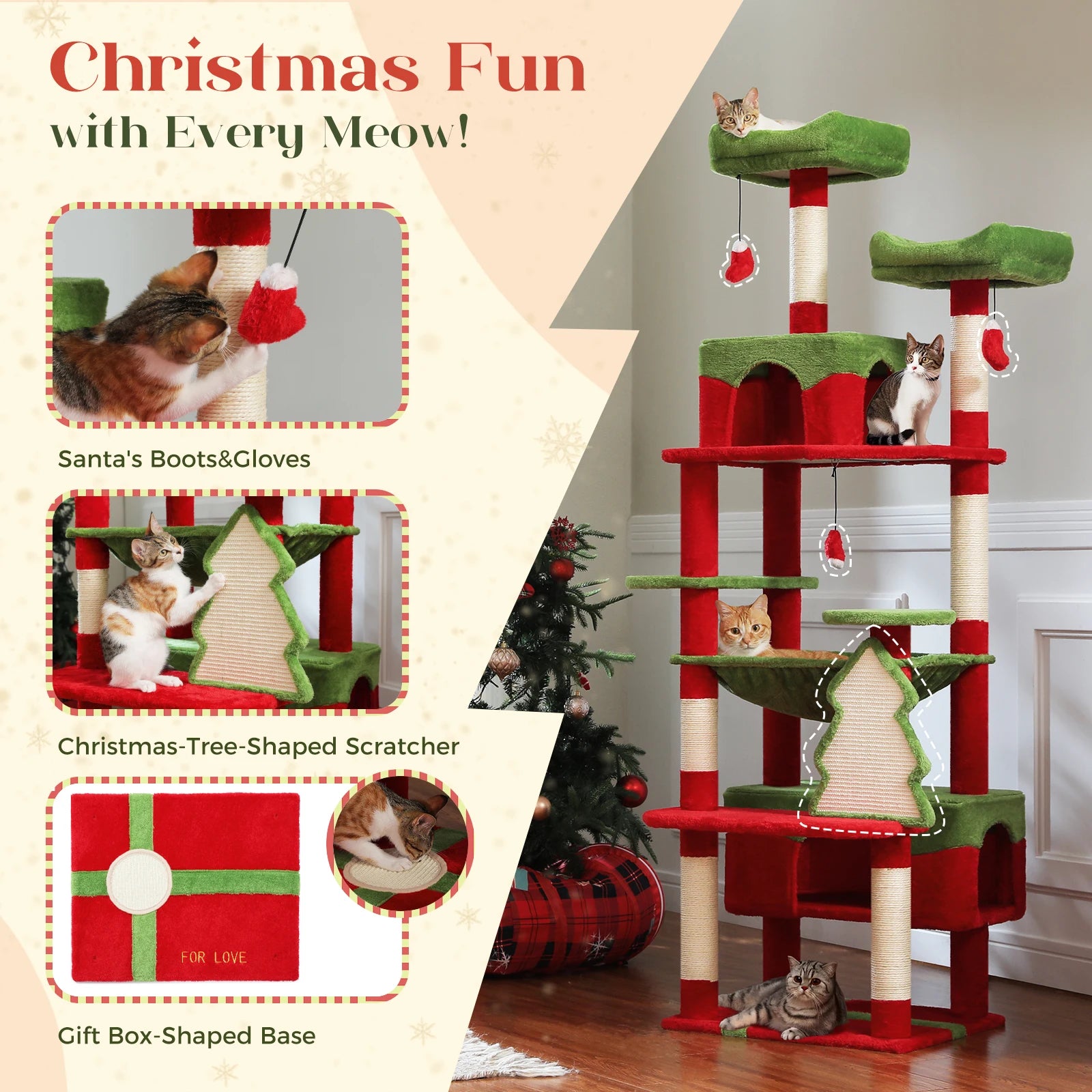 Large Cat Tree Tower with Hammock and Padded Perches - view 21