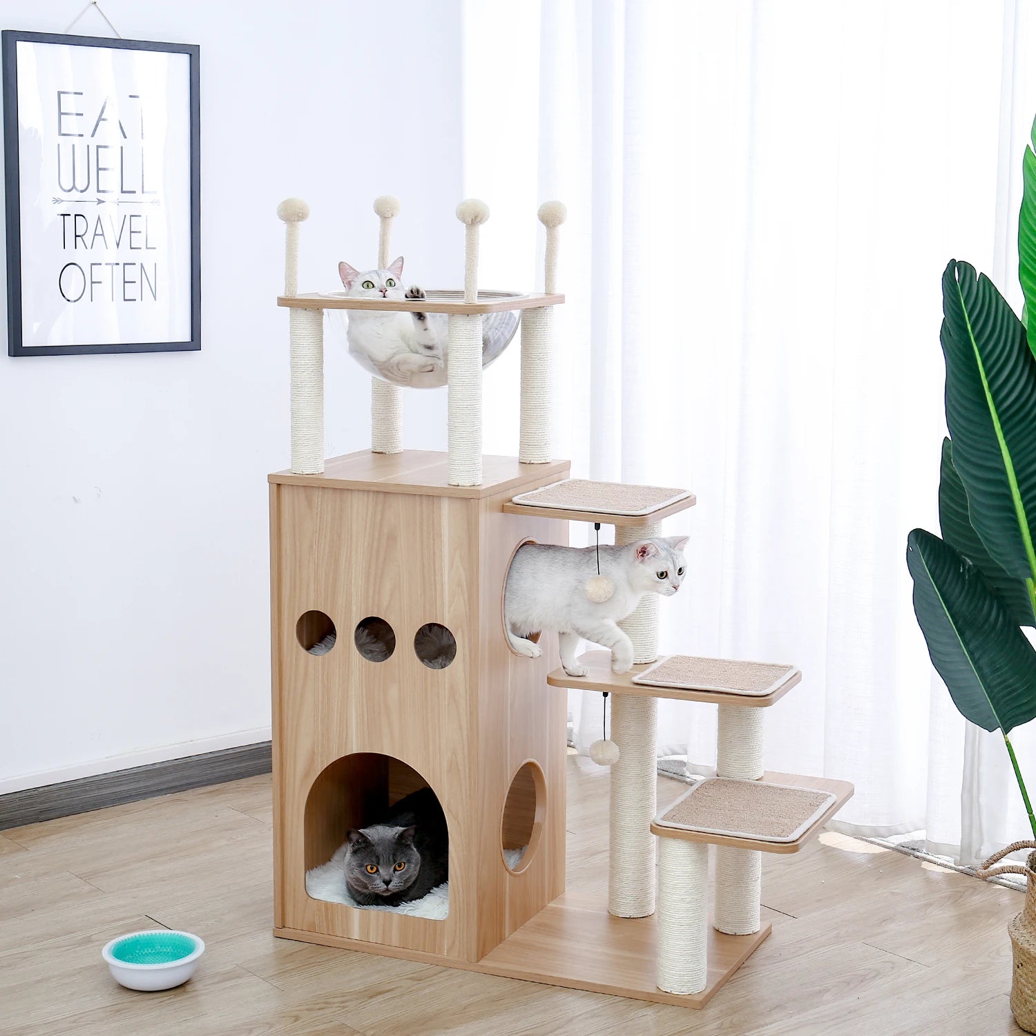 Multi-Level Wood Cat Tree with Hammock and Toys - view 34