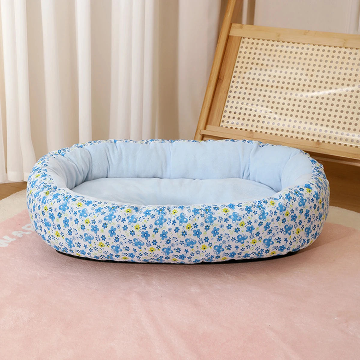 Floral All-Season Dog Bed for Small Breeds (4 Colors) - Sky Blue / L