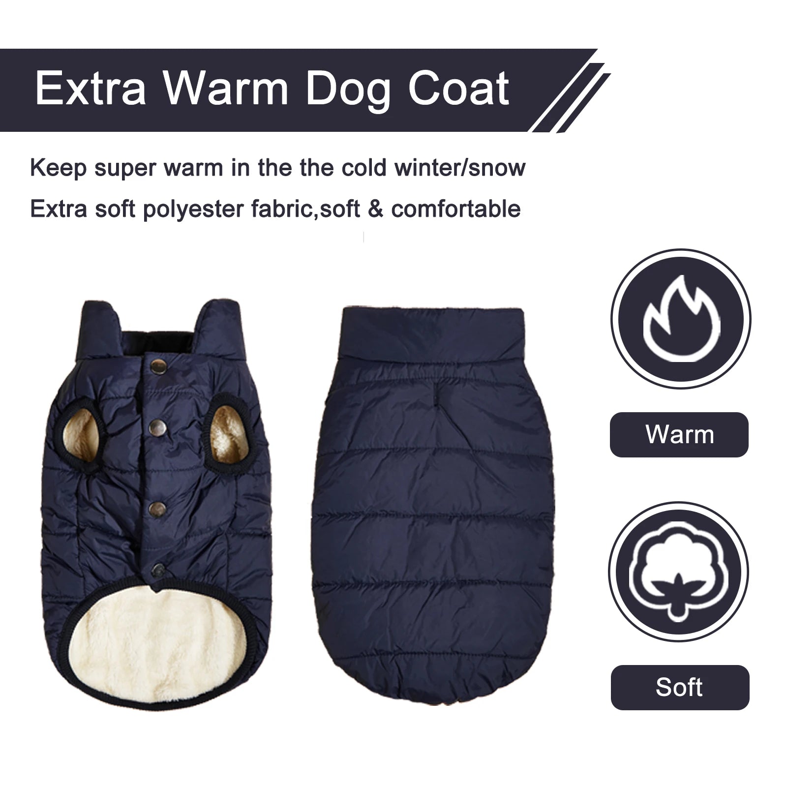 Cold-Proof Winter Dog Jacket with Fleece Lining - close-up