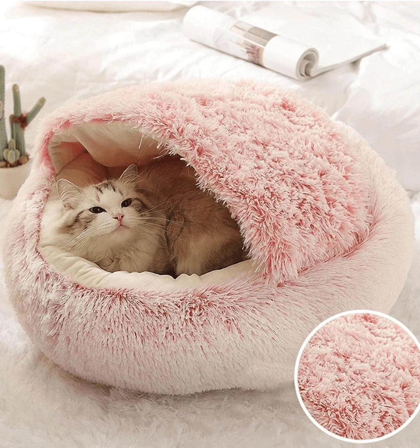Soft Plush 2-in-1 Pet Cave Bed for Cats and Small Dogs - close-up