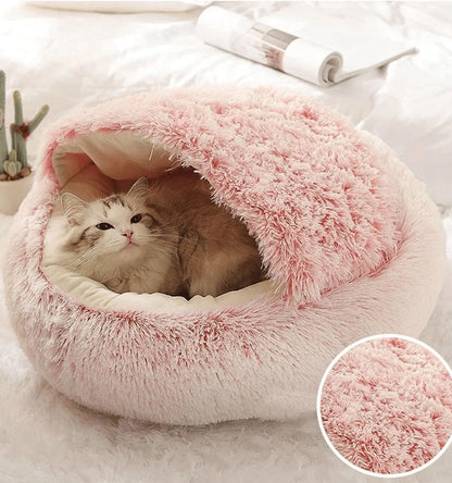Soft Plush 2-in-1 Pet Cave Bed for Cats and Small Dogs - close-up