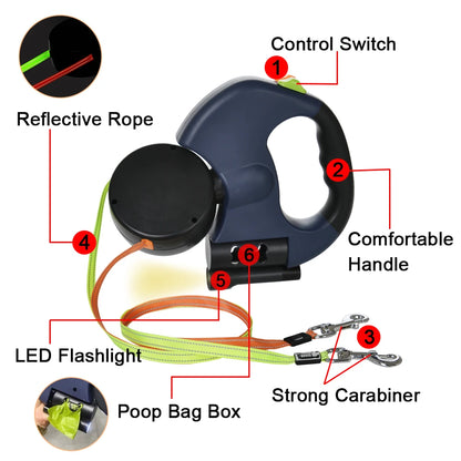 3m Reflective Retractable Dog Leash with LED Lights - detail