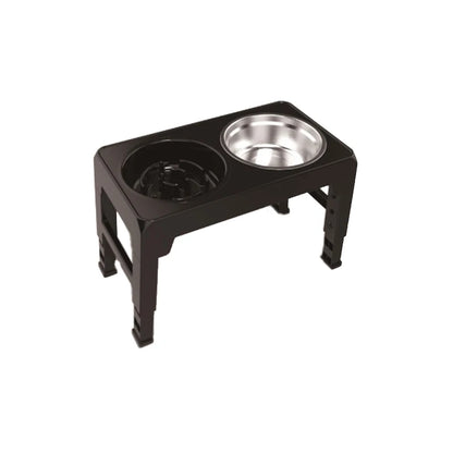 Adjustable Elevated Dog Feeder with Double Stainless Steel Bowls - Slow Food Bowl Black / 2 Stainless Steel