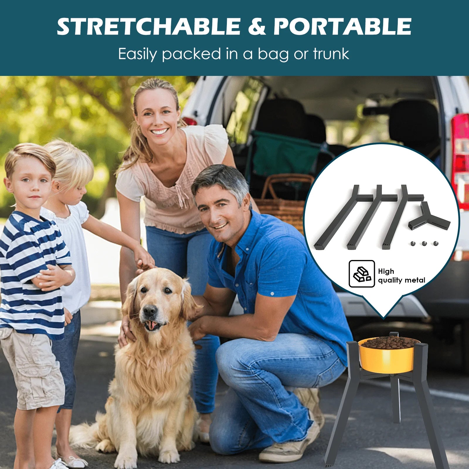 Metal Adjustable Raised Dog Bowl Stand for Large Dogs - feature view