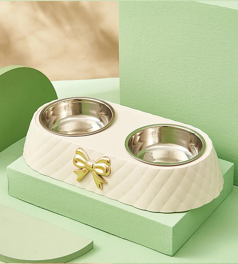 Bow Tie Style Pet Food Bowl Stand with Steel Bowls - view 11