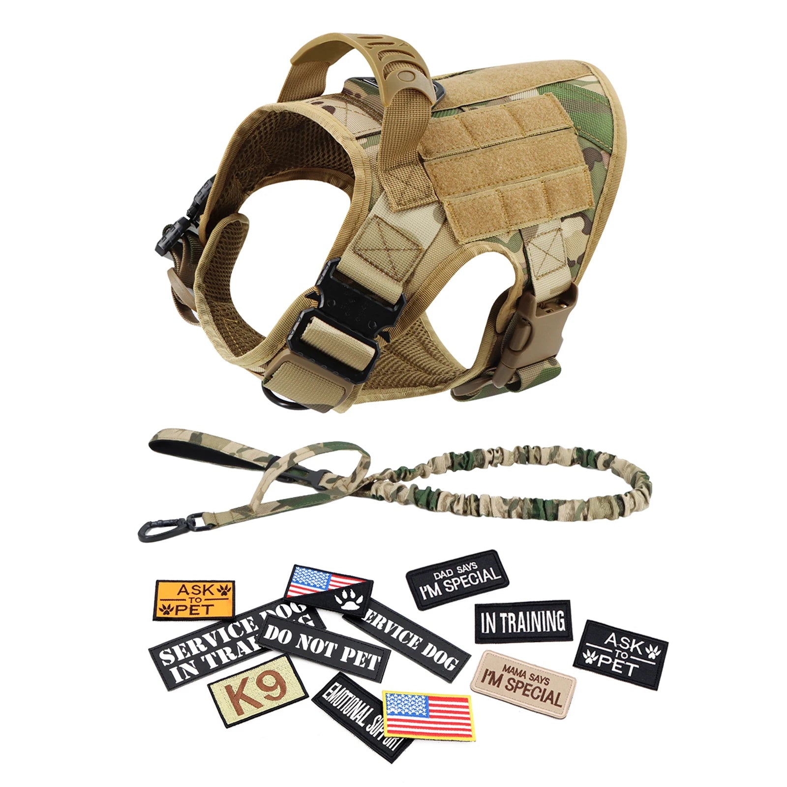 Tactical Military Dog Harness Set with Patches - S / Camouflage 14 Pieces