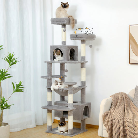 Large Cat Tree Tower with Hammock and Padded Perches