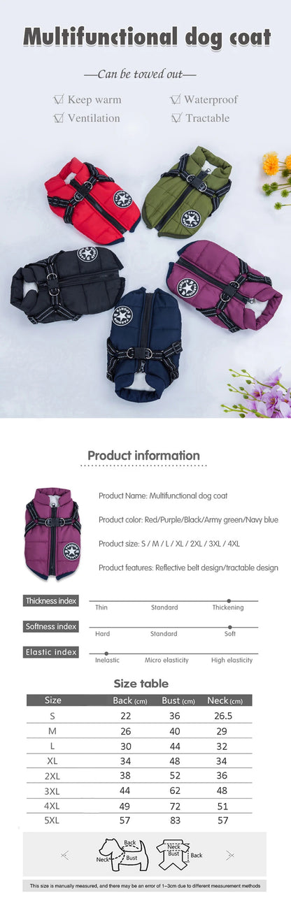Waterproof Winter Dog Jacket with Built-in Harness - from above