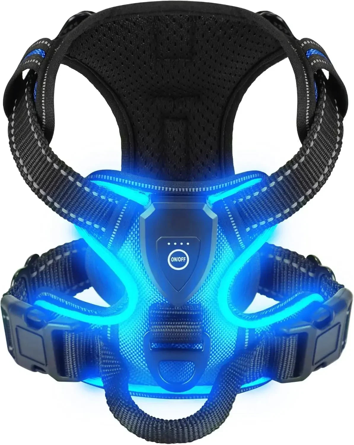 Rechargeable LED No-Pull Dog Harness - L / Blue