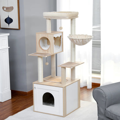 Multi-Level Wood Cat Tree with Hammock and Toys - view 27