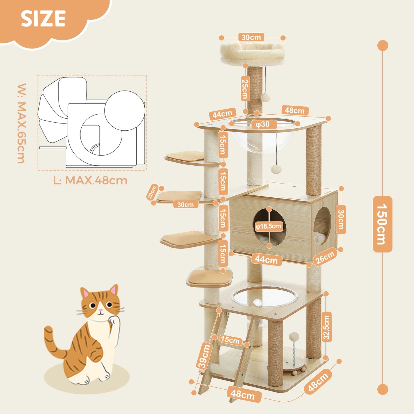 Multi-Level Wood Cat Tree with Hammock and Toys - view 14