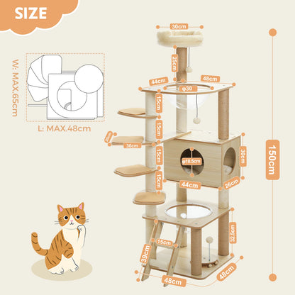 Multi-Level Wood Cat Tree with Hammock and Toys - view 14