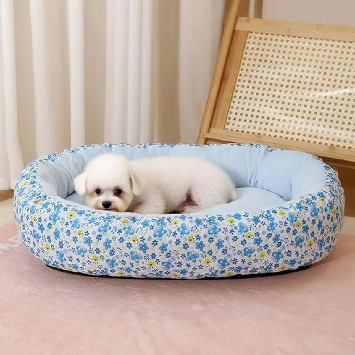 Floral All-Season Dog Bed for Small Breeds (4 Colors) - close-up