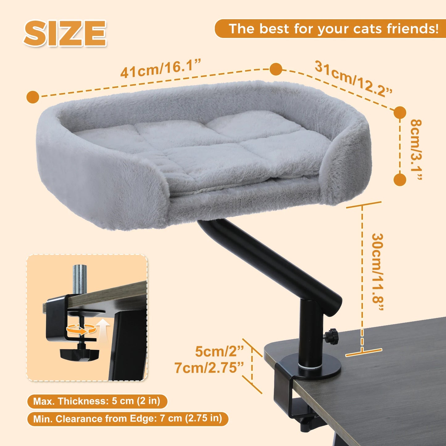 360 Degree Rotatable Cat Desk Bed with Adjustable Stand - AWW0203GY / M