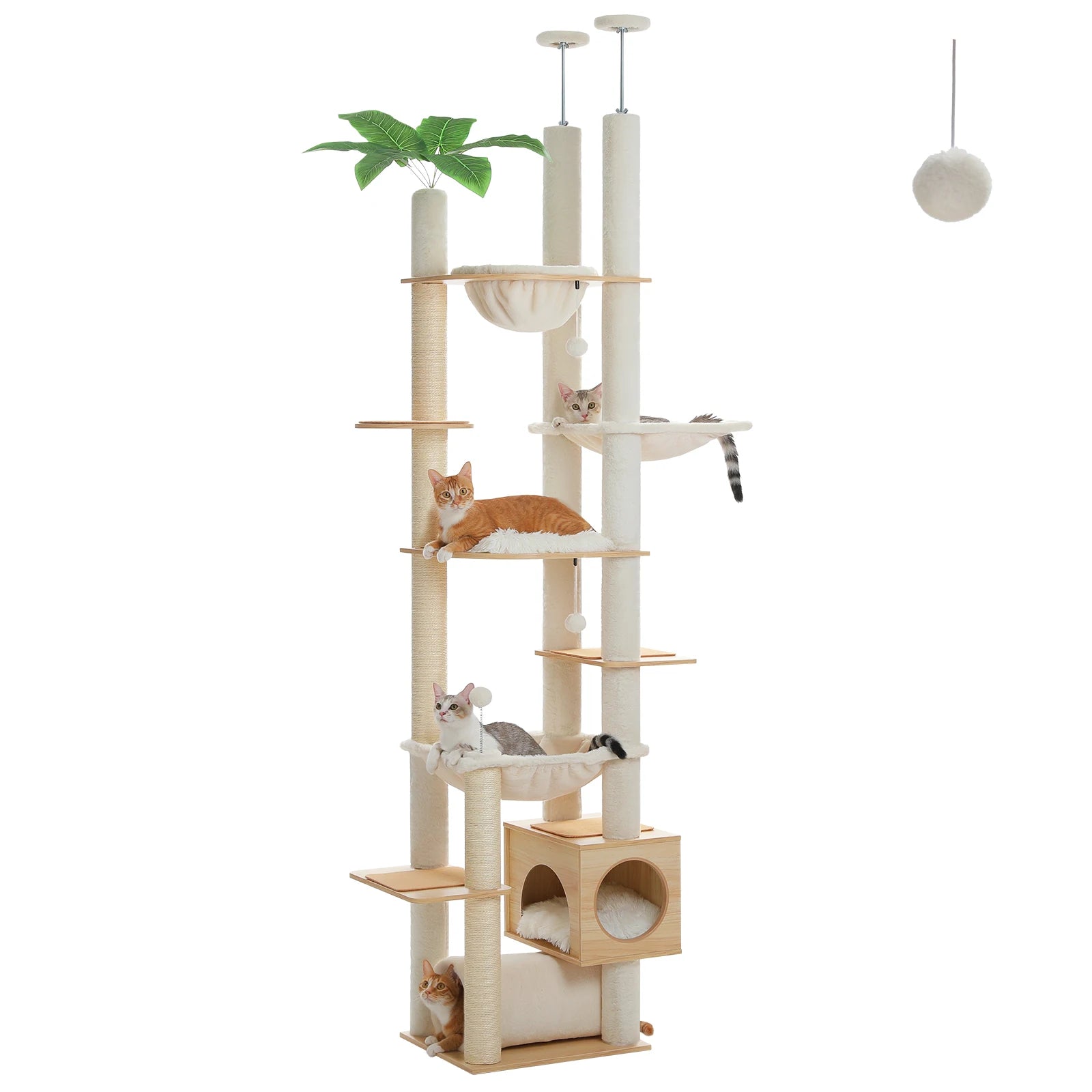 Height Adjustable Floor-to-Ceiling Cat Tree with Hammock - from above