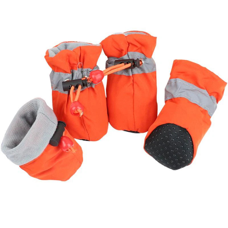 Waterproof Anti-Slip Winter Dog Boots with Socks (4 Pack) - 4 / Orange