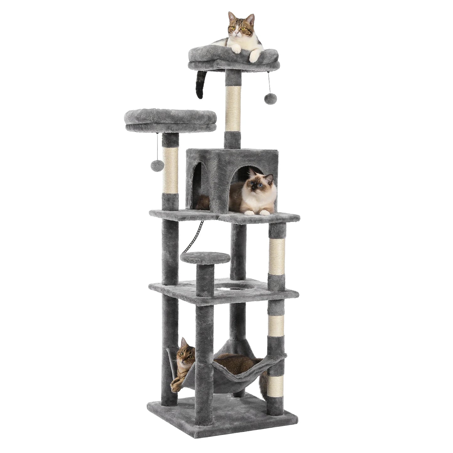 Large Multi-Level Plush Cat Tree with Condos - AMT0134GY