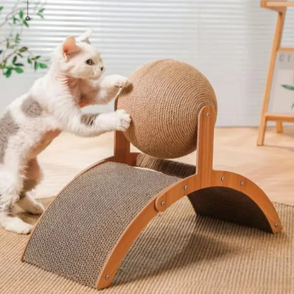 2-in-1 Wooden Cat Scratching Ball and Sisal Board - detail