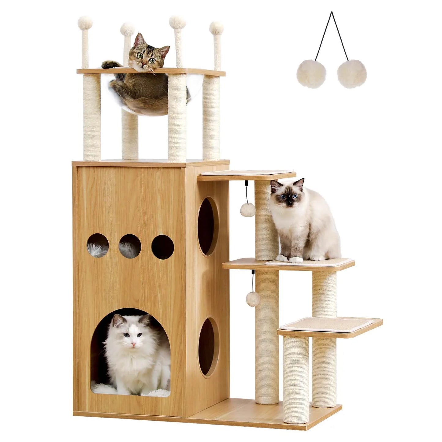 Multi-Level Wood Cat Tree with Hammock and Toys - view 39