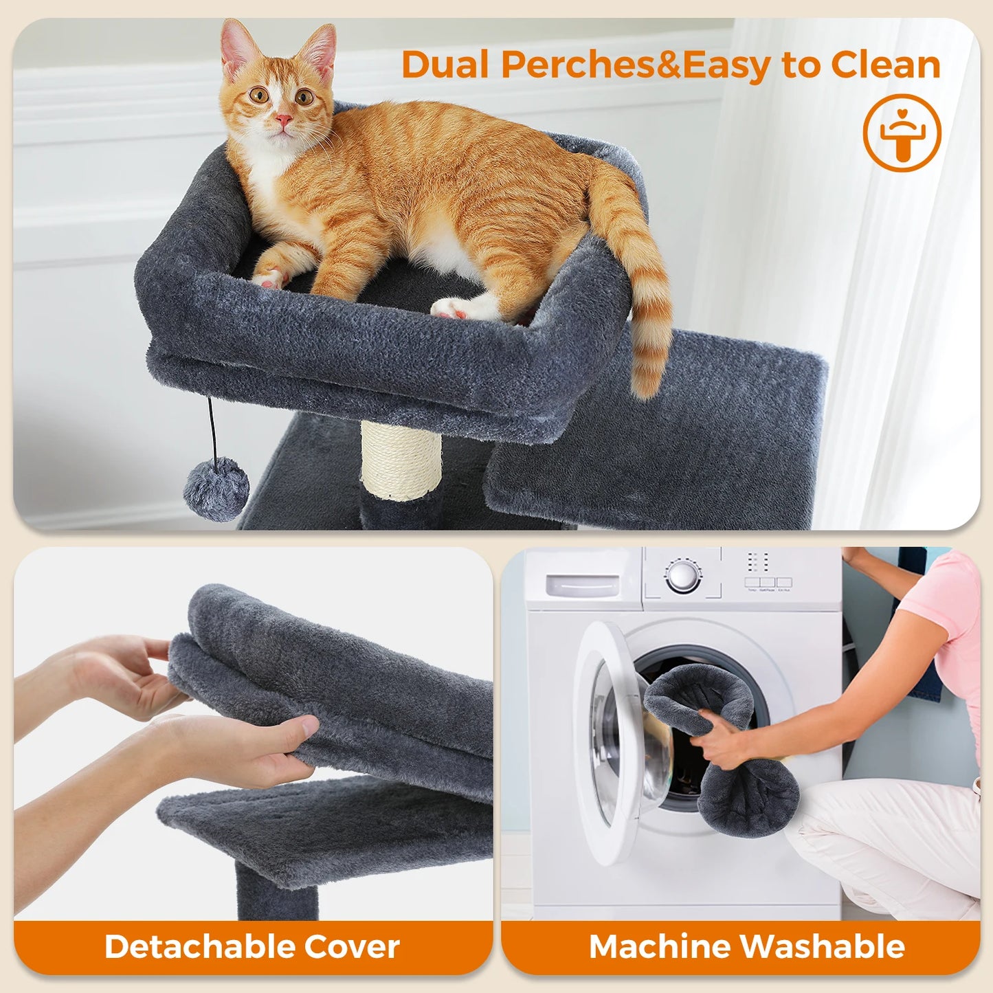 Large Cat Tree Tower with Hammock and Padded Perches - view 42