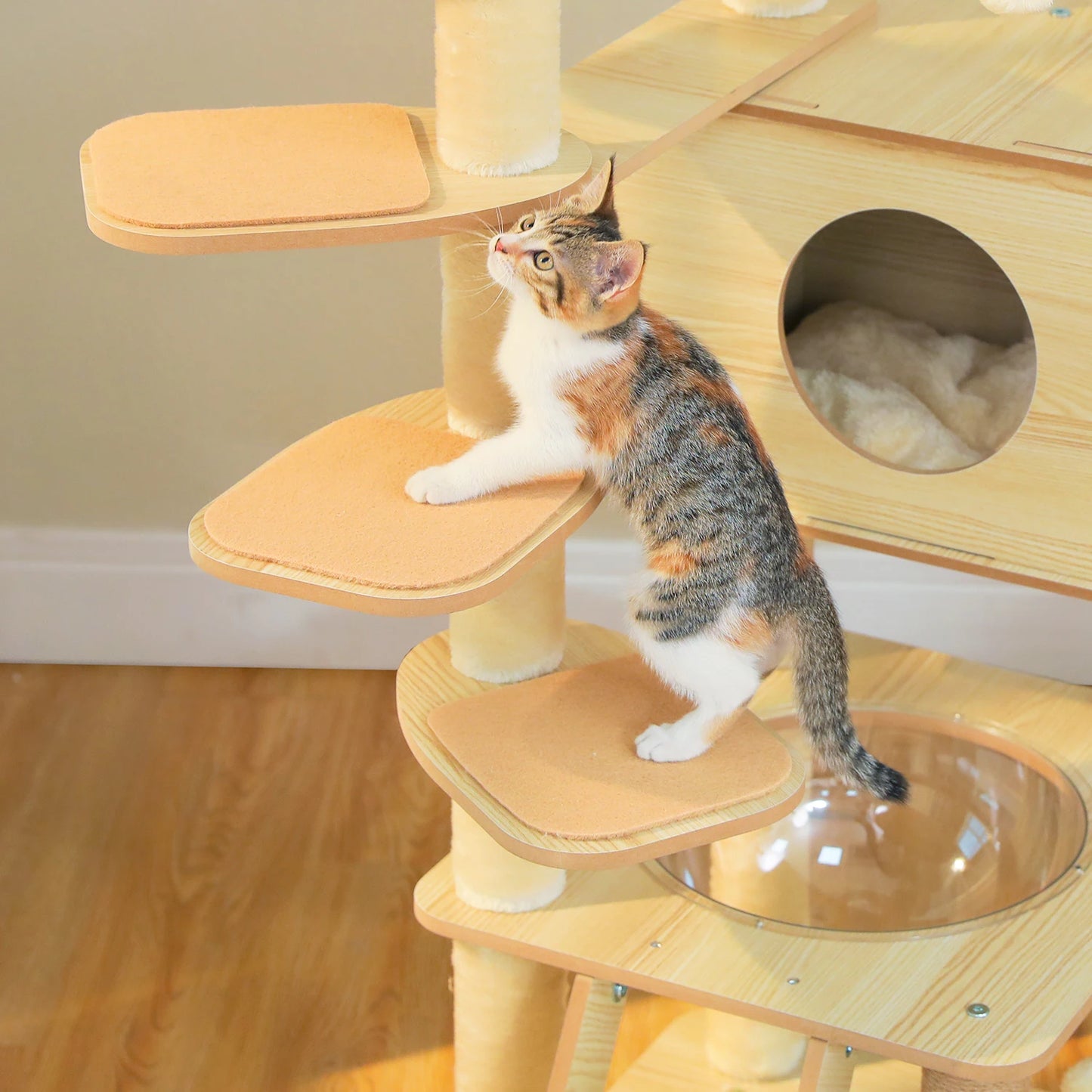 Multi-Level Wood Cat Tree with Hammock and Toys - view 17