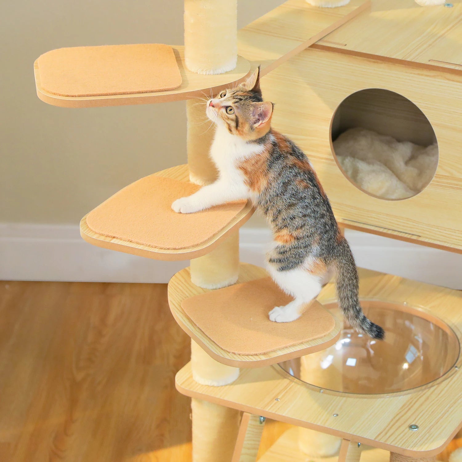 Multi-Level Wood Cat Tree with Hammock and Toys - view 17