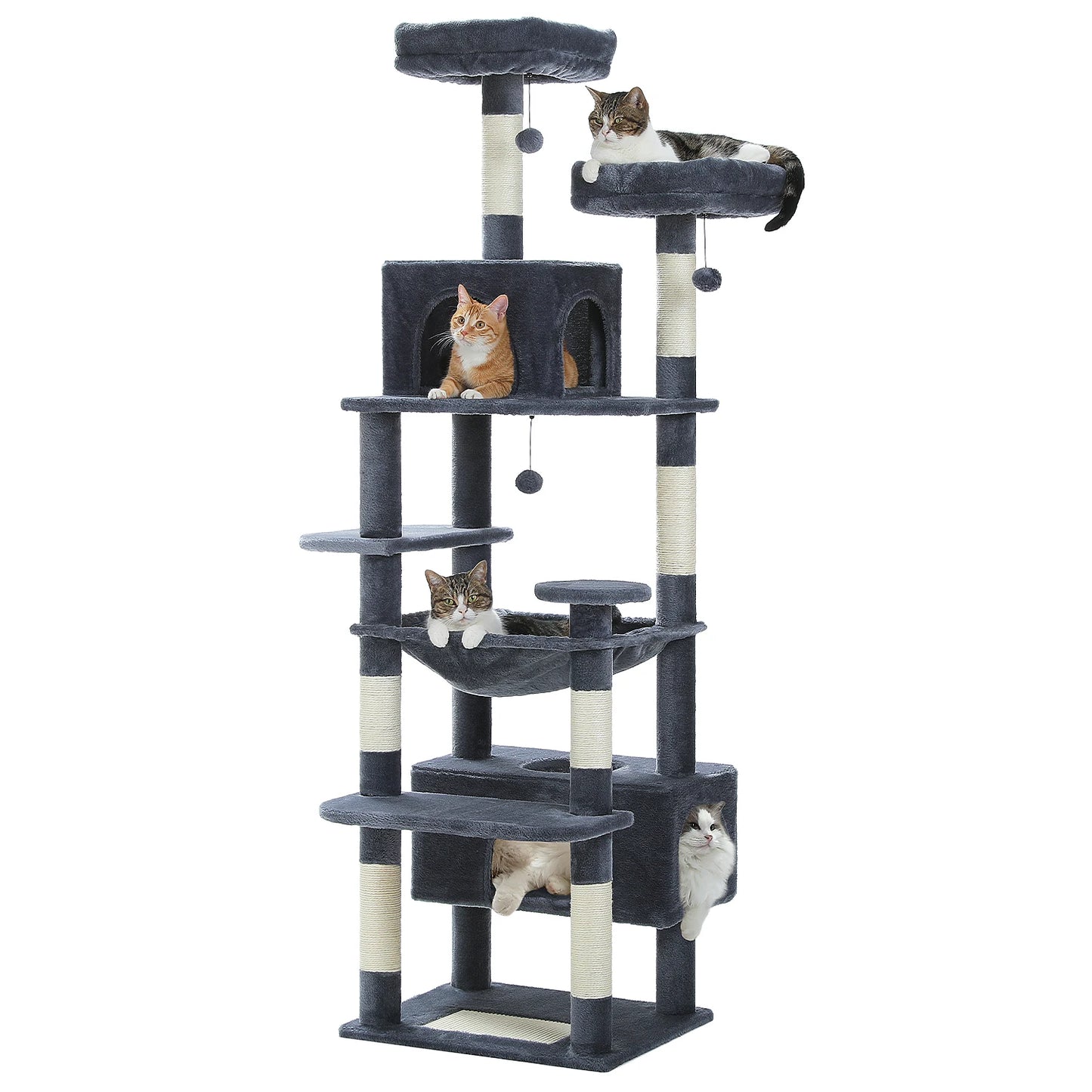 Large Cat Tree Tower with Hammock and Padded Perches - Deep grey / 184cm